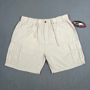OP Sport‎ Cargo Shorts Relaxed Fit Cotton Blend Drawstring Beige Mens Size L